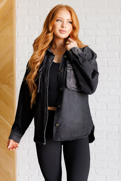 By The Fireside Denim Shacket in Black