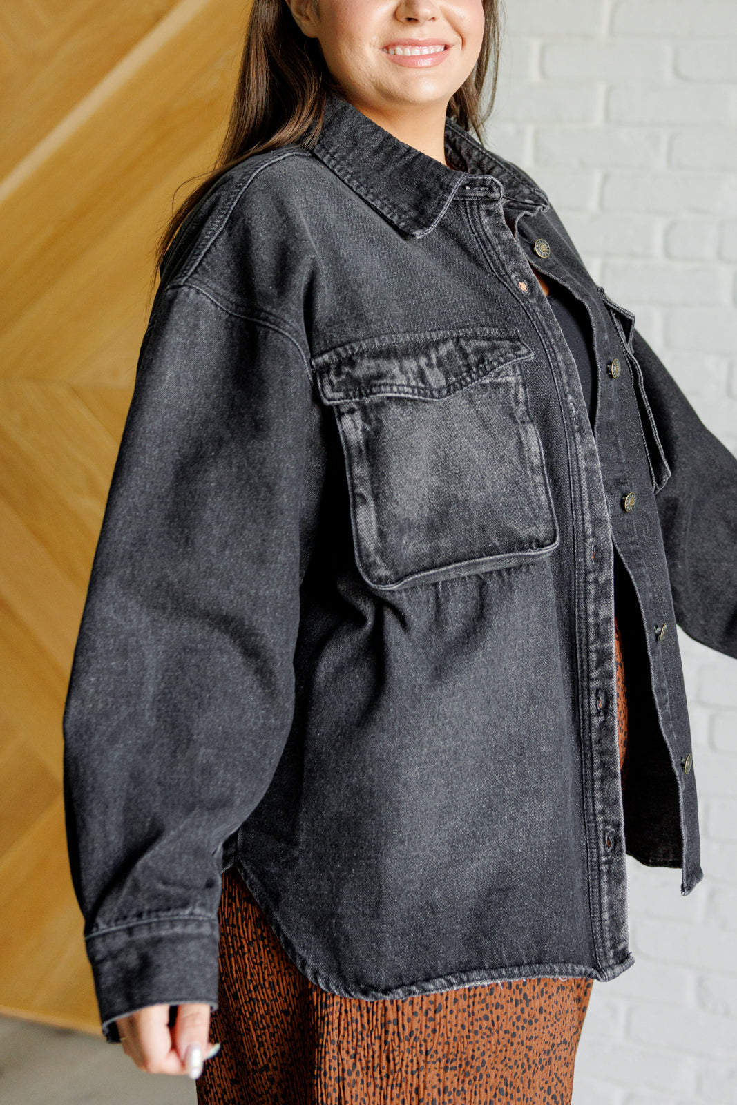 By The Fireside Denim Shacket in Black