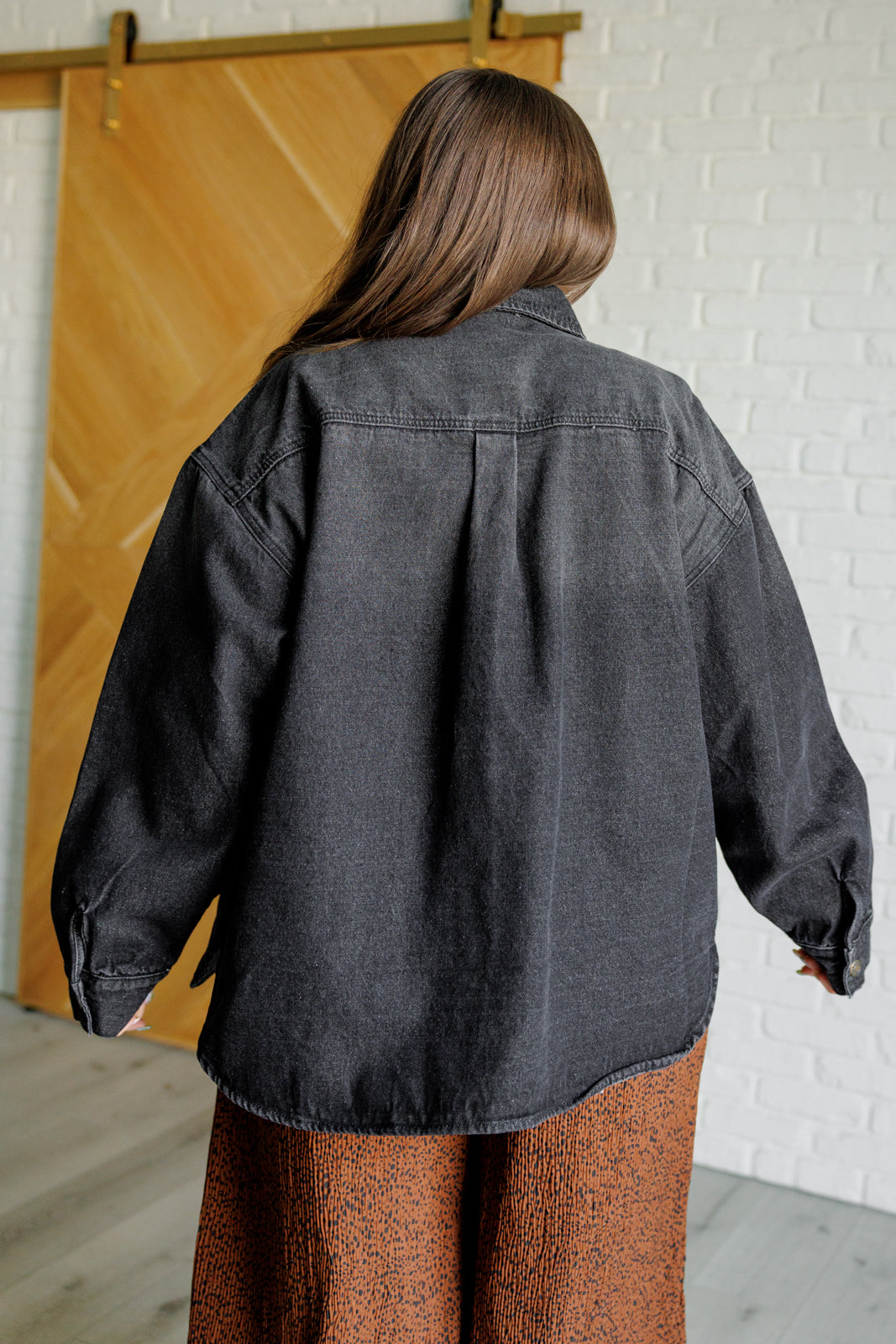 By The Fireside Denim Shacket in Black