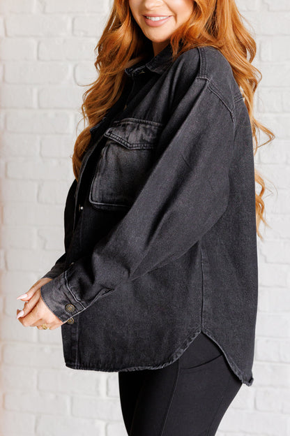 By The Fireside Denim Shacket in Black