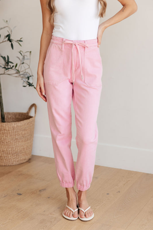 Regina High Rise Pink Garment Dyed Denim Jogger