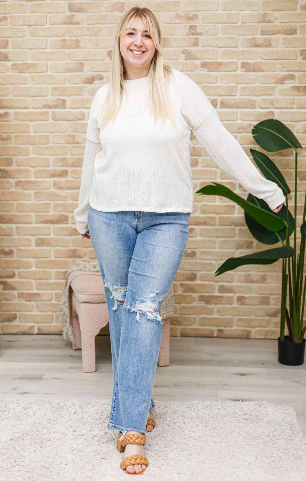 Keep Me Here Cable Knit Sweater in Cream