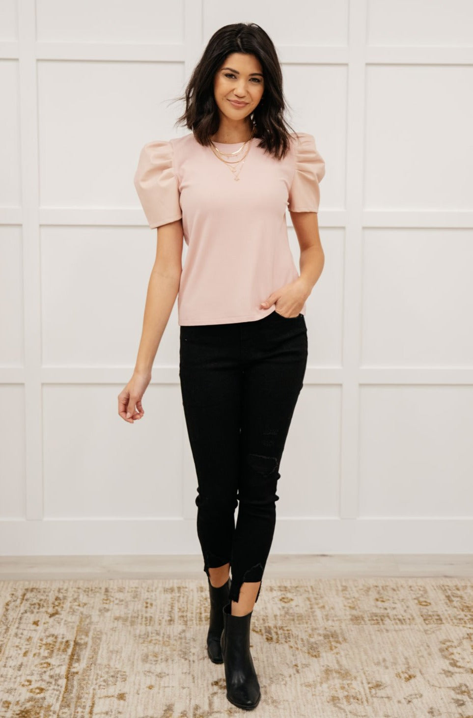 Rock On Puff Sleeve Top in Blush