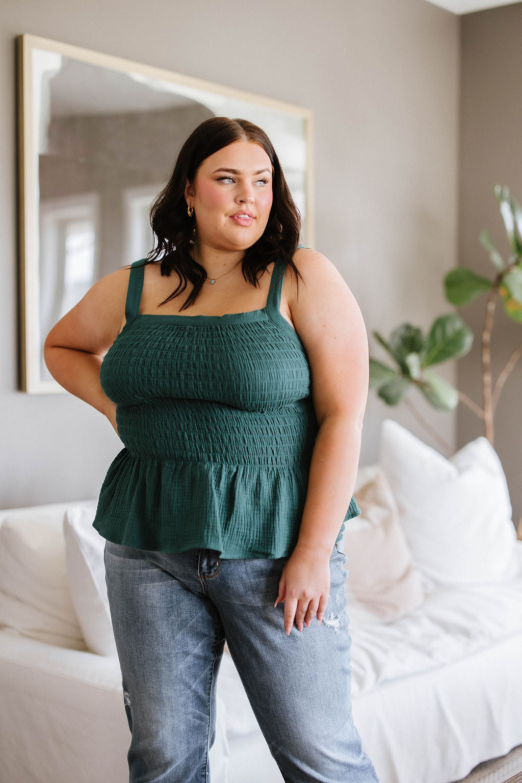 So Exceptional Smocked Tank in Hunter Green