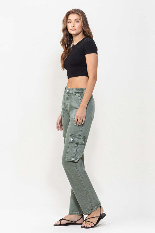 Mid Rise Straight Jeans with Cargo Pocket Detail from vervet