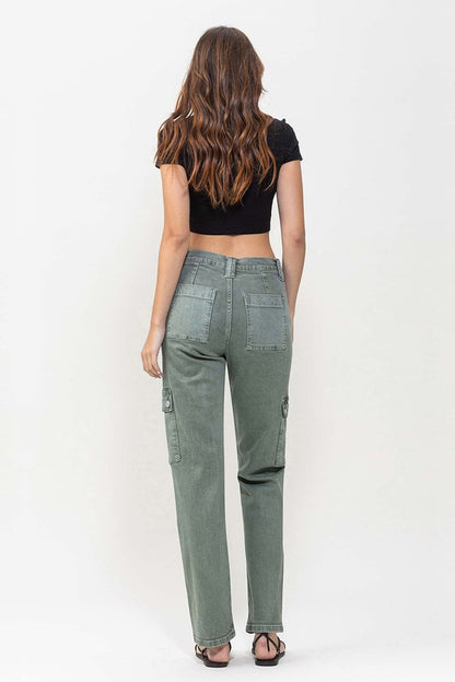 Mid Rise Straight Jeans with Cargo Pocket Detail from vervet