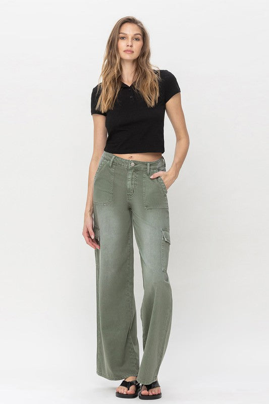 High Rise Utility Cargo Wide Leg Jeans from Vervet