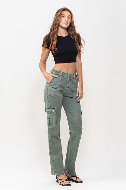 Mid Rise Straight Jeans with Cargo Pocket Detail from vervet