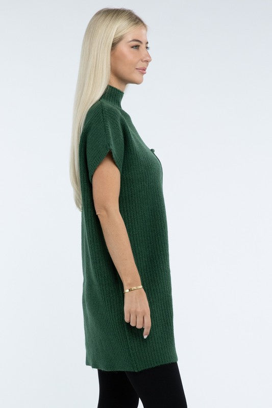 Mock Neck Short Sleeve Sweater Dress with Pocket in 6 Colors