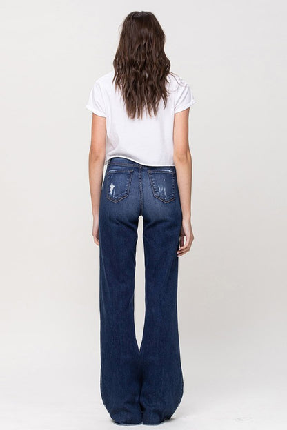 High Rise Distressed Wide Leg Jeans