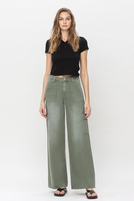 High Rise Utility Cargo Wide Leg Jeans from Vervet