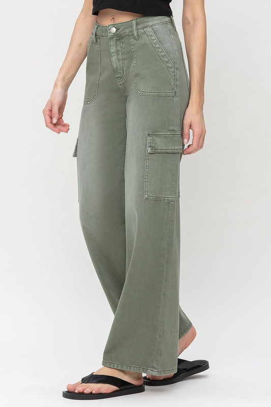 High Rise Utility Cargo Wide Leg Jeans from Vervet