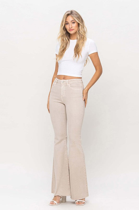 Taupe High Rise Super Flare Jeans by Vervet