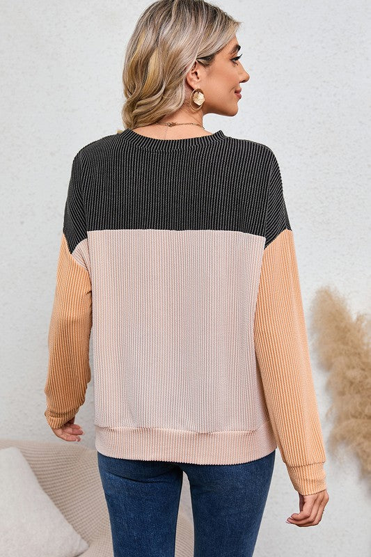 Ribbed Colorblock Long Sleeve Top in 3 Colors