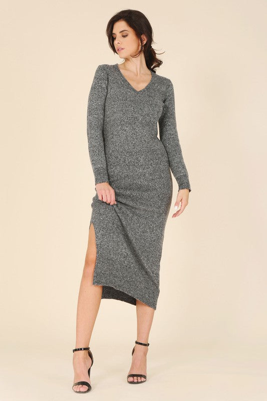 V-Neck Sweater Maxi Dress