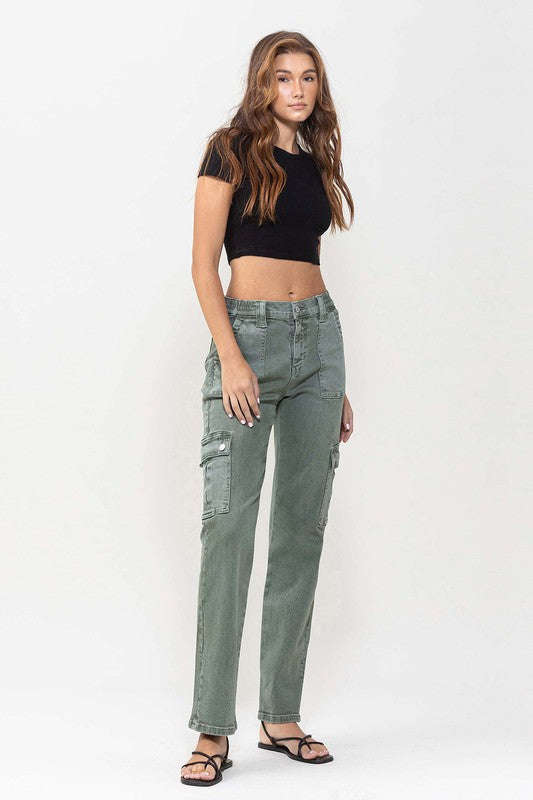 Mid Rise Straight Jeans with Cargo Pocket Detail from vervet