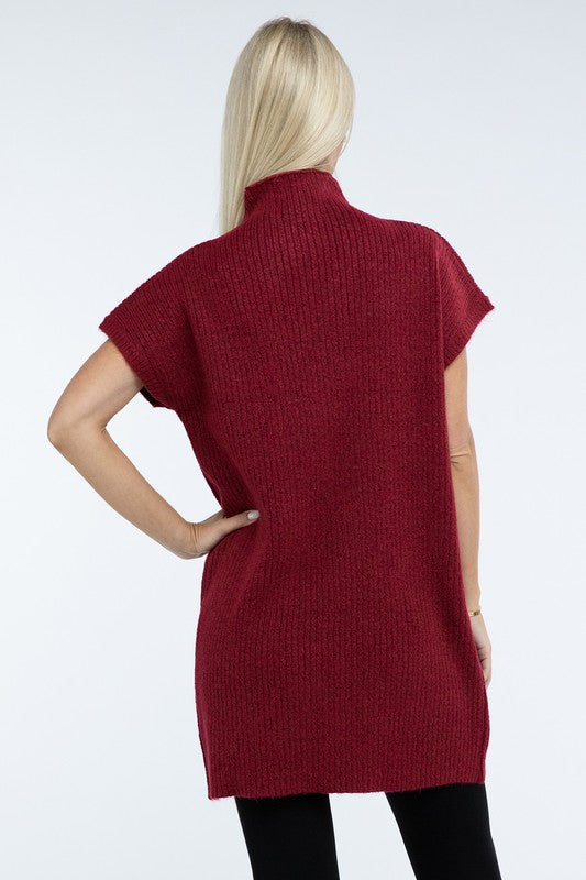 Mock Neck Short Sleeve Sweater Dress with Pocket in 6 Colors