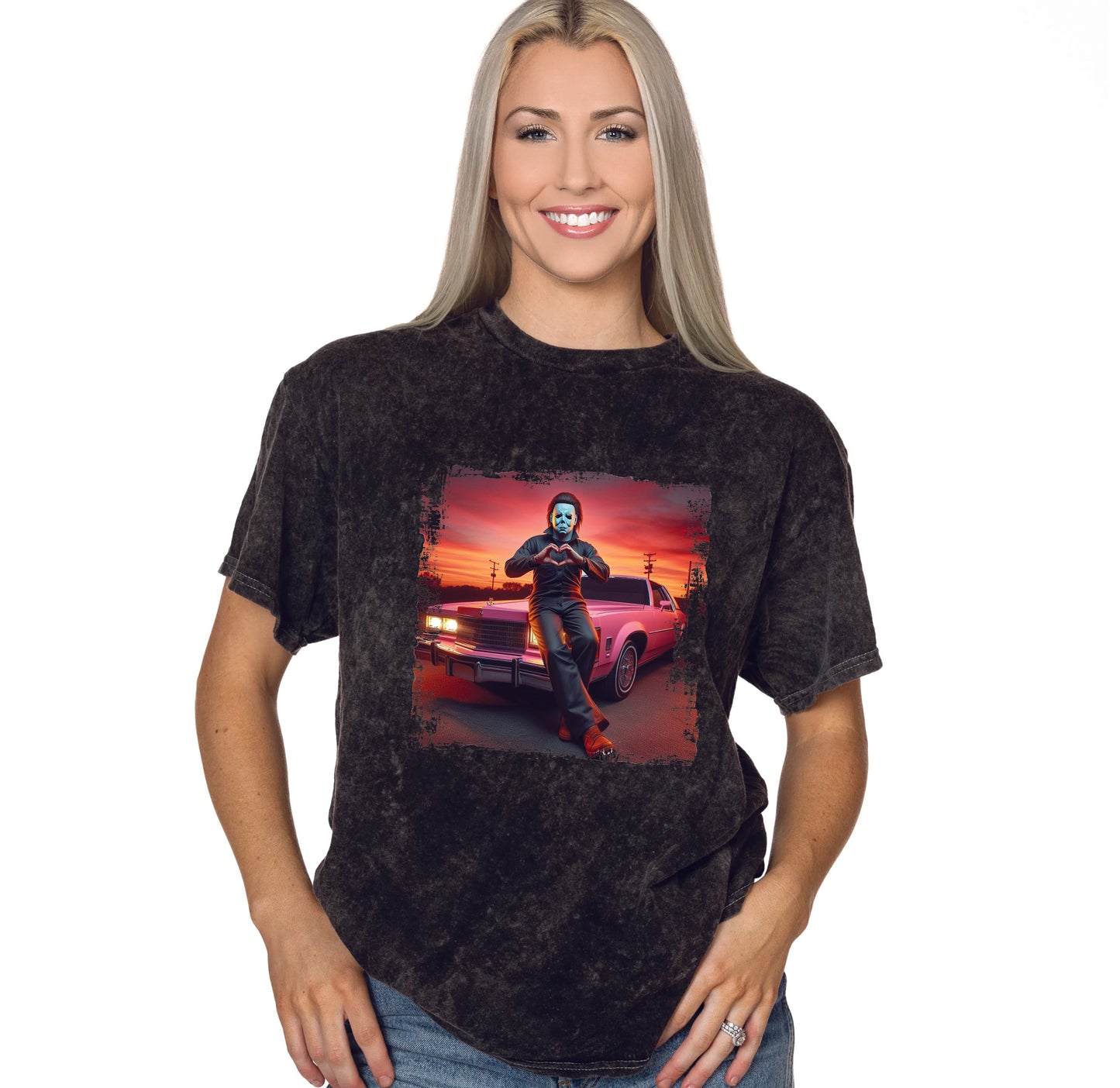 Michael Myers Inspired Sunset Heart Hands Halloween Tee