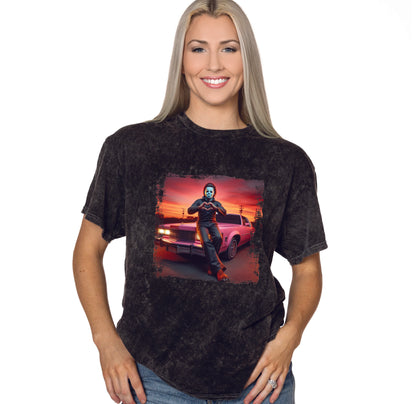 Michael Myers Inspired Sunset Heart Hands Halloween Tee